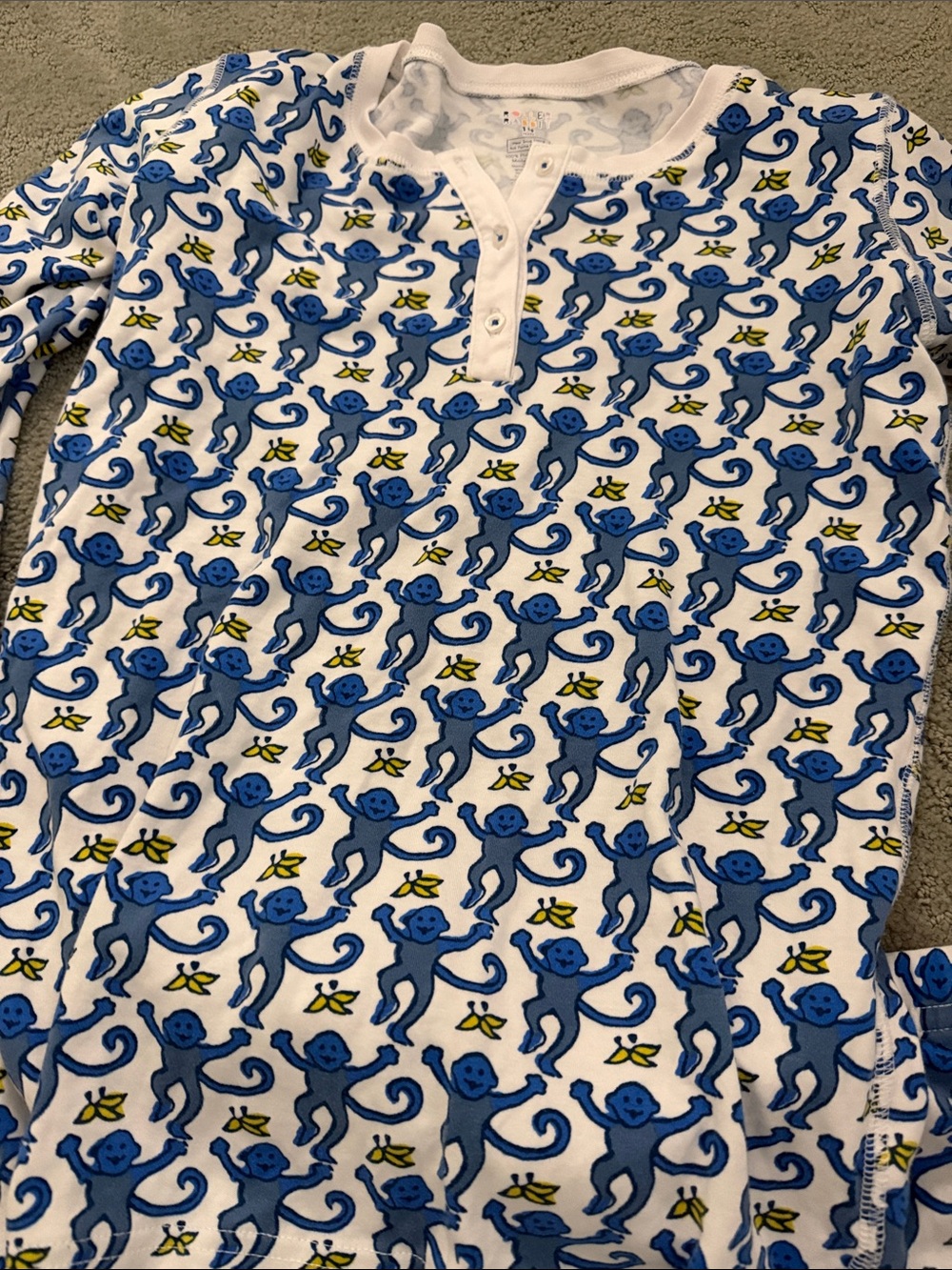 Roller Rabbit Kids White Pajama Top with Blue Monkey Print